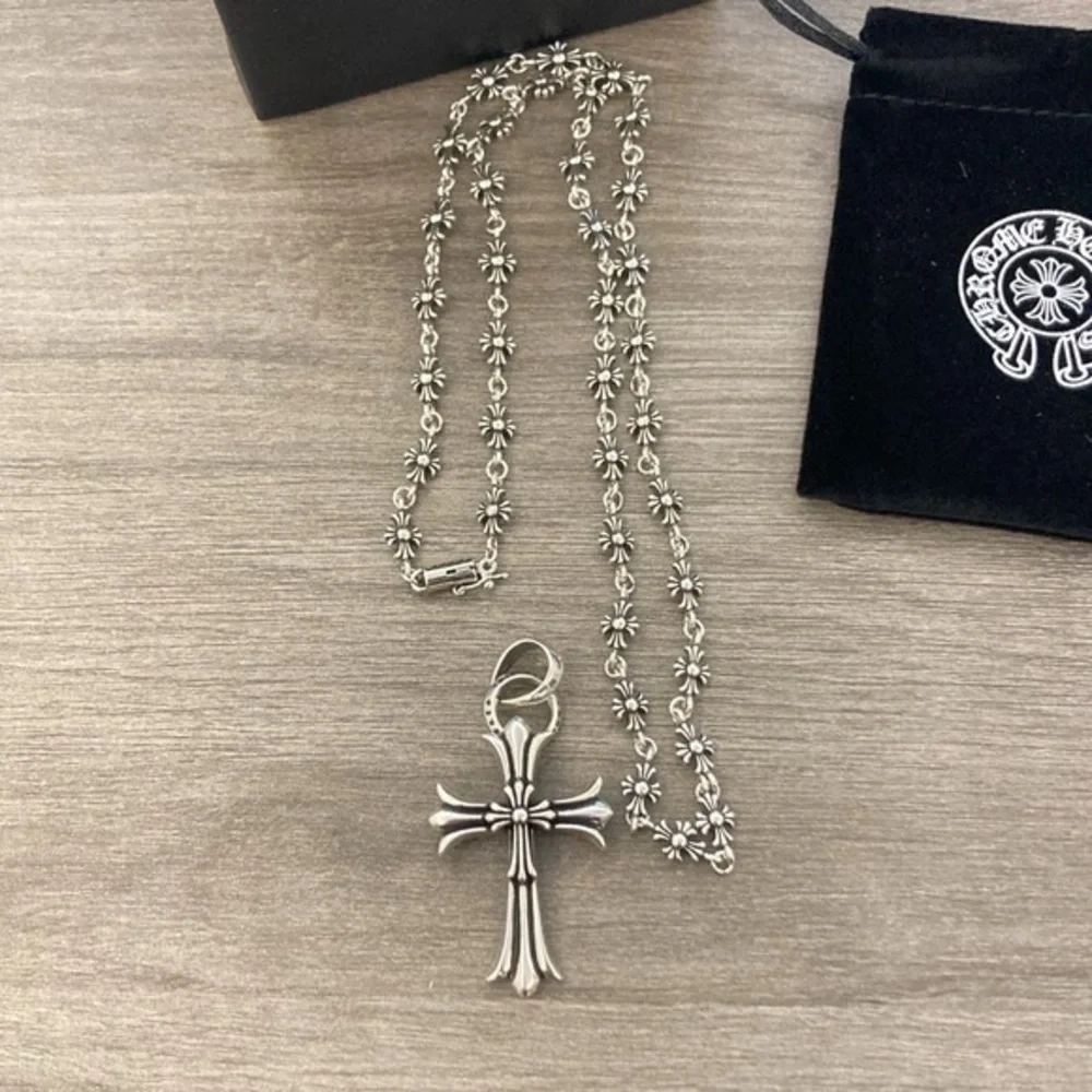 Chrome Hearts Silver Cross Pendant Necklace